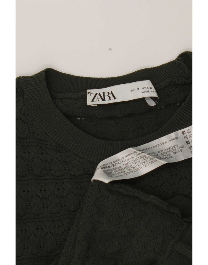 Damski top z krótkim rękawem Zara, krótki, falbany z przodu, z długim rękawem, UK 8, mały, khaki, poliester