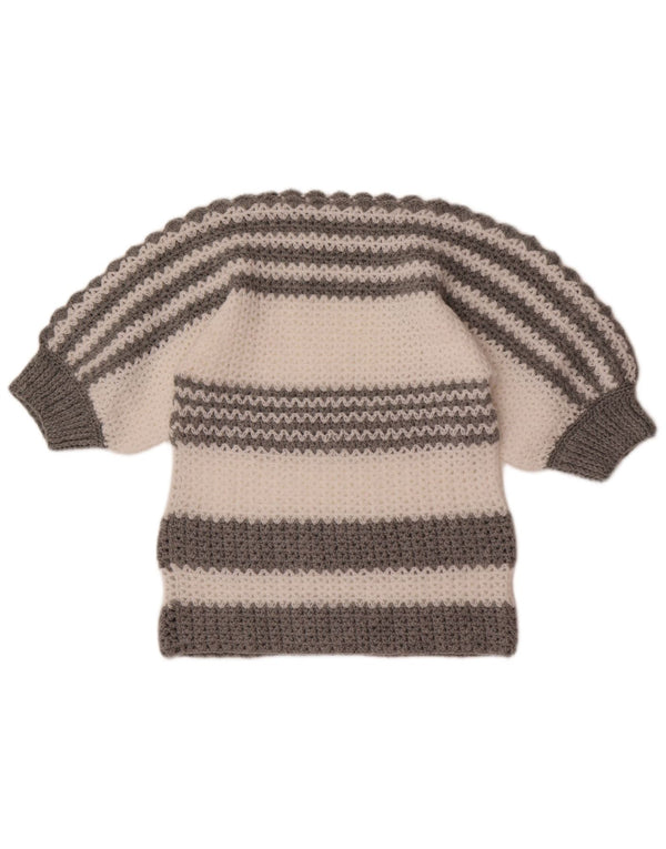 Sweter damski w stylu vintage z dekoltem w łódkę UK 10, mały, szary, z blokami kolorów