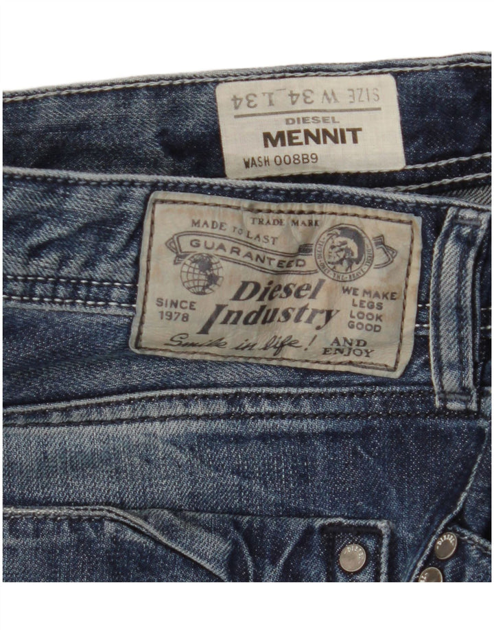 DIESEL Męskie Mennit Proste dżinsy w trudnej sytuacji W34 L34 Niebieska bawełna