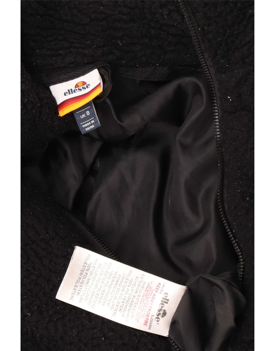 Damska, oversize'owa kurtka polarowa Ellesse UK 8, mała, czarna, z poliestru