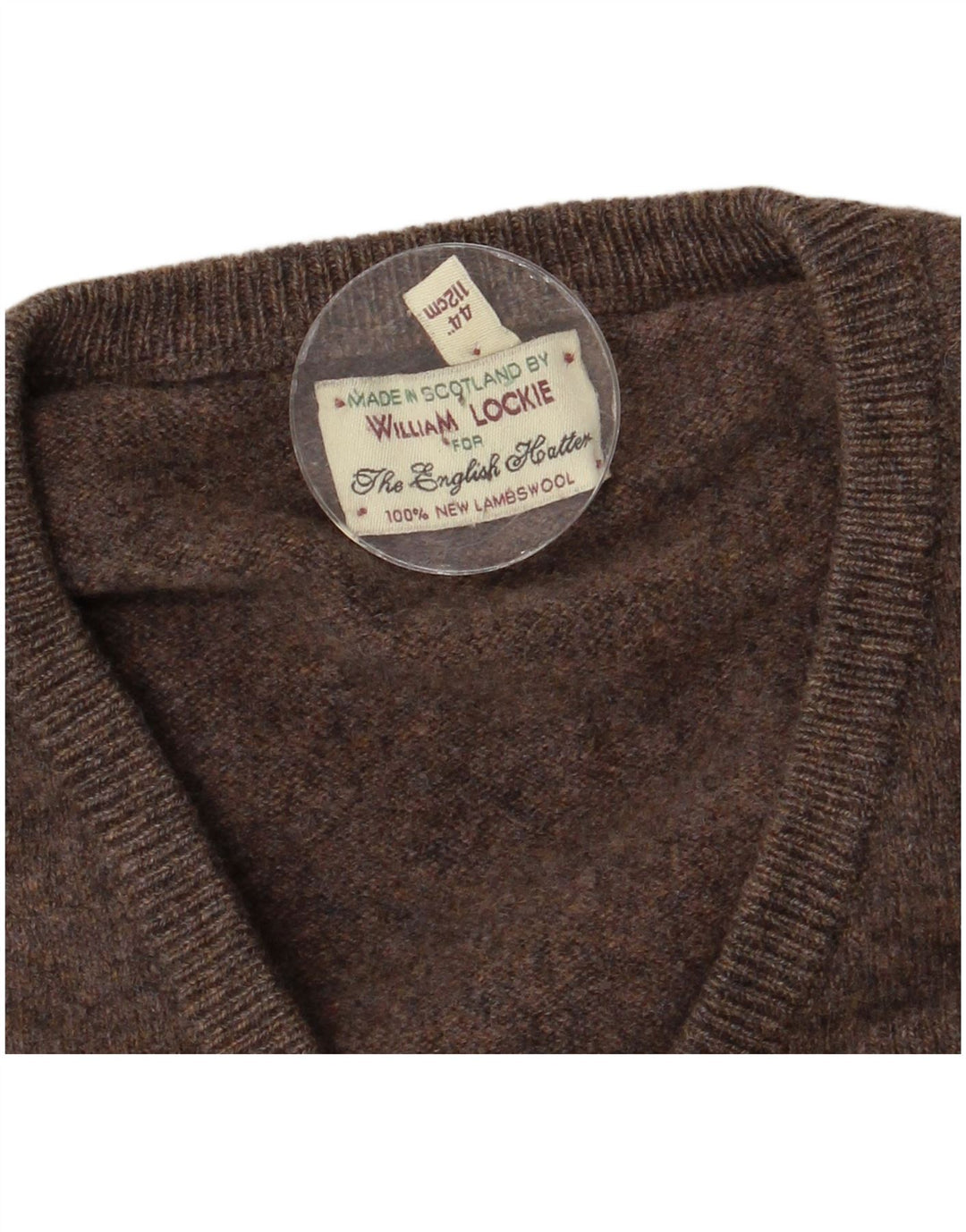 Męski sweter William Lockie z dekoltem w kształcie litery V, średniobrązowy, z owczej wełny