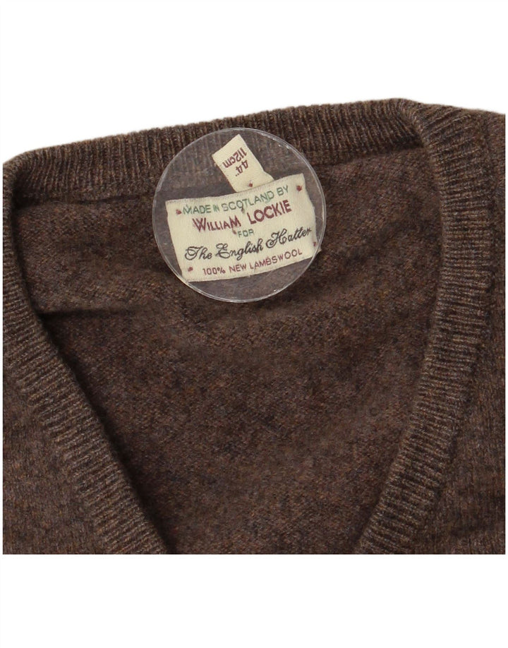 Męski sweter William Lockie z dekoltem w kształcie litery V, średniobrązowy, z owczej wełny