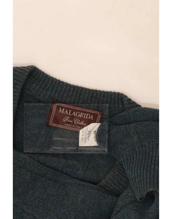 MALAGRIDA Męski sweter z dekoltem w kształcie litery V, duży, zielony, wełniany