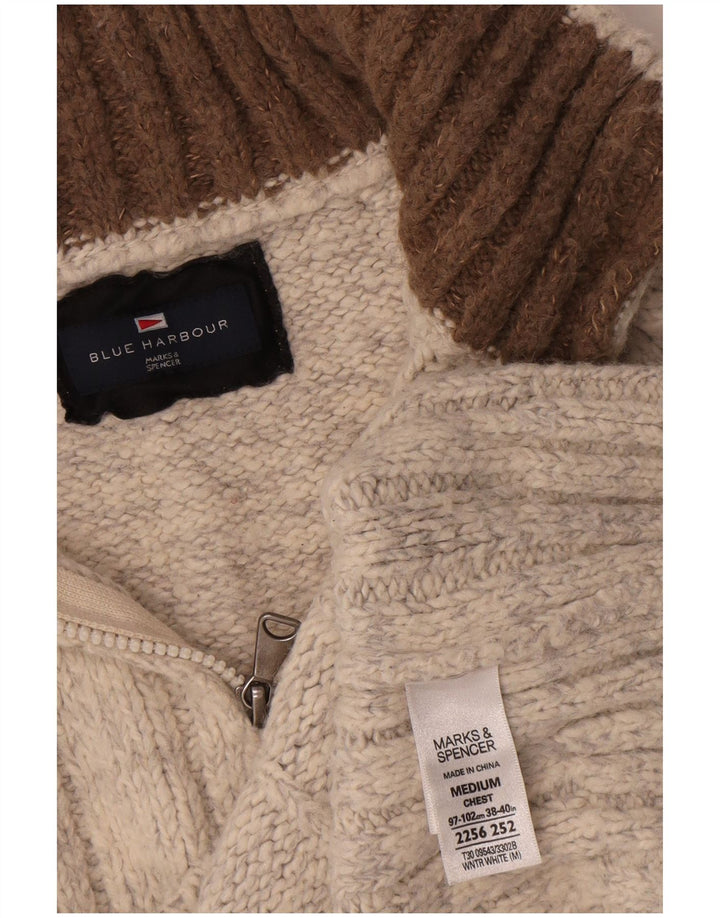 Męski sweter Marks & Spencer w kolorze niebieskim i zapinanym na zamek, w kolorze średniego beżu