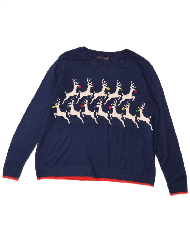 MARKS & SPENCER Damski sweter z dekoltem w łódkę UK 16, duży, granatowy