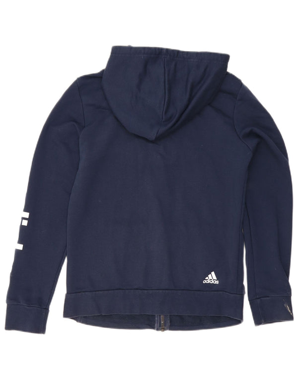Adidas Womens Graphic Zip Hoodie Sweater UK 12/14 Medium Navy Blue Cotton