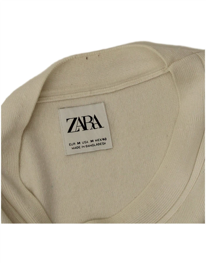 Sweter damski Zara z dekoltem w łódkę UK 14 Średni biały wiskoza
