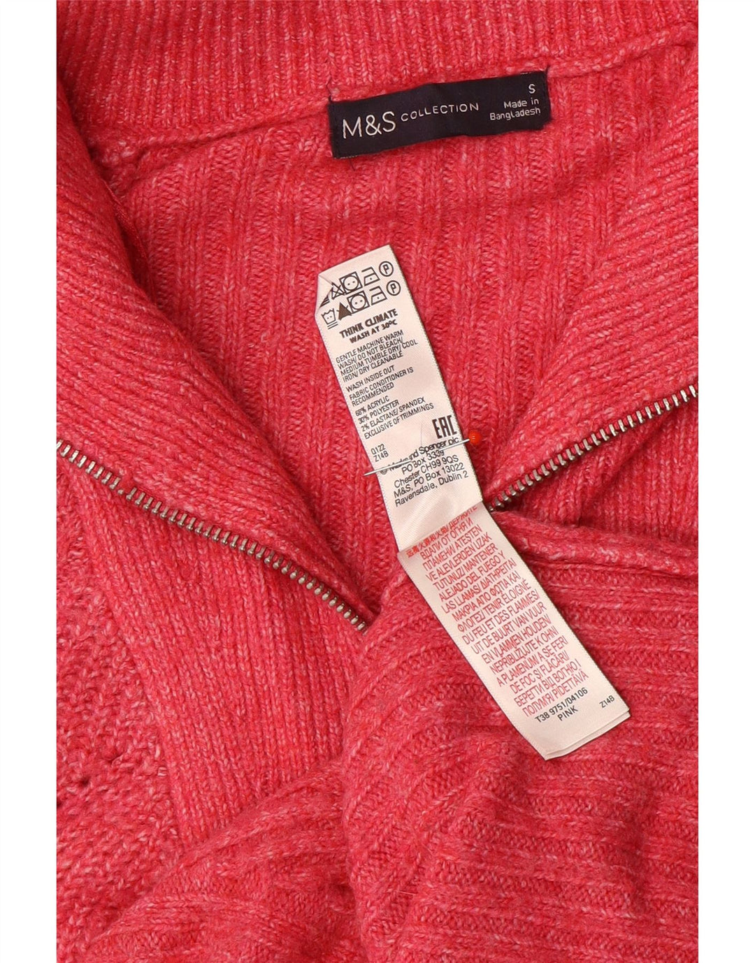 Marks & Spencer Damski sweter z długim rękawem i zamkiem błyskawicznym, UK 10, mały, różowy