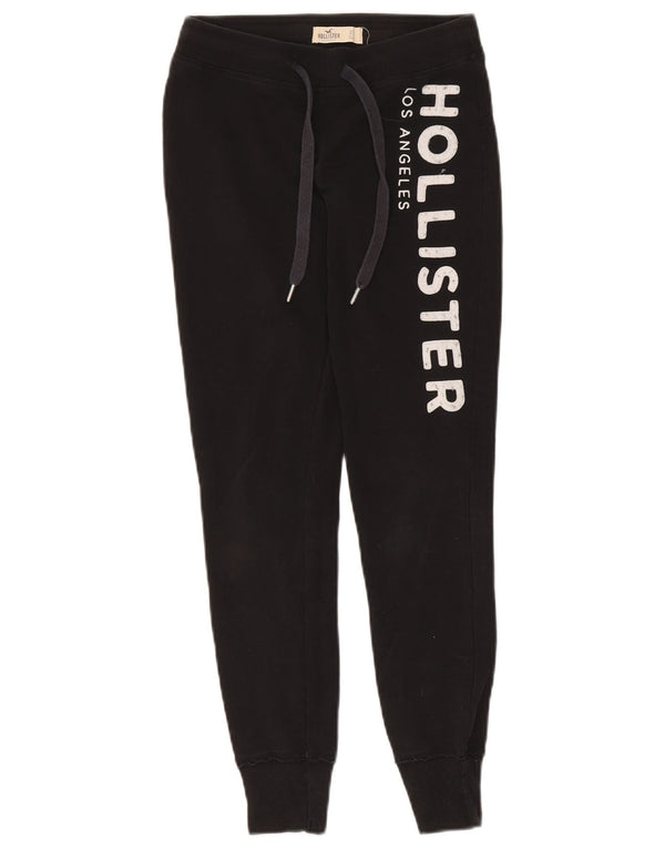 Damskie spodnie dresowe Hollister Graphic Joggers UK 6 XS, czarne, bawełniane