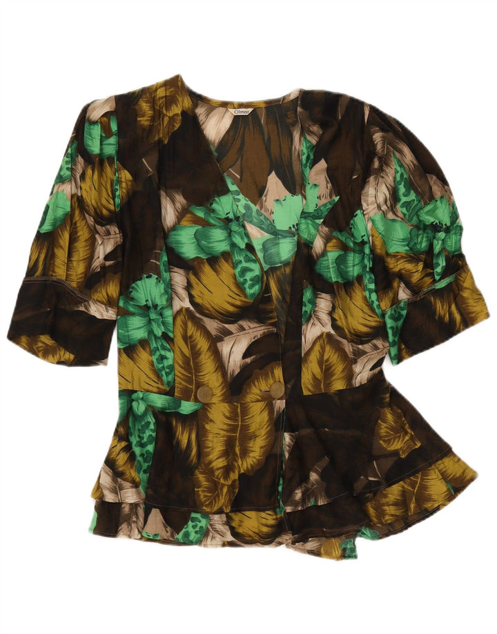 Damska bluzka koszulowa z krótkim rękawem VINTAGE IT 42 Średni khaki w kwiaty