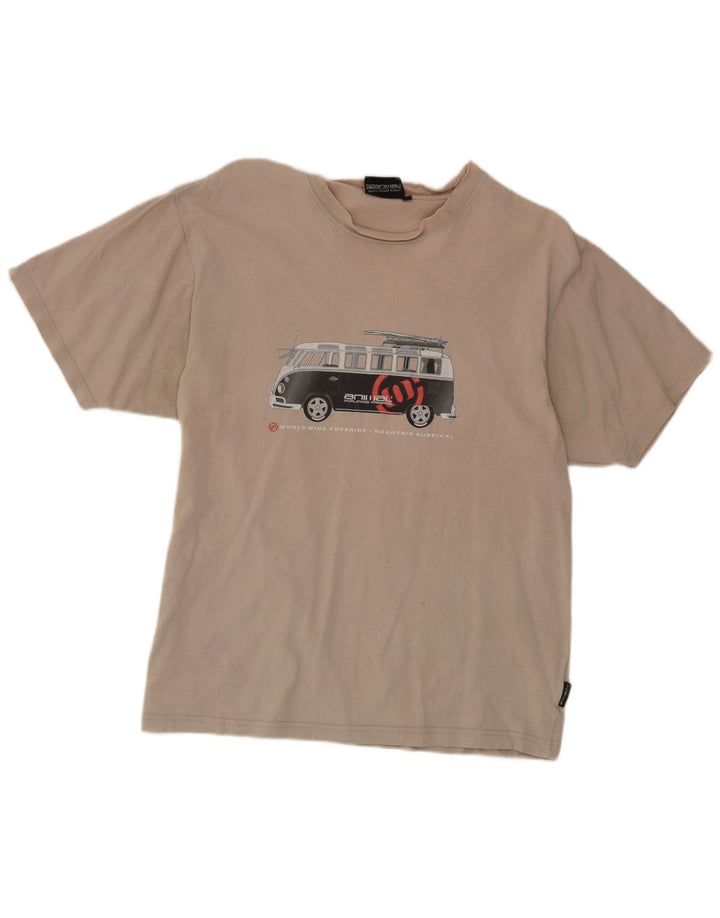 Męski T-shirt z grafiką zwierzęcą, duży, beżowy, bawełniany