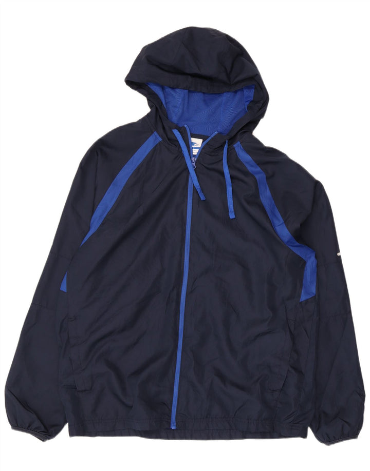 STARTER Mens Hooded Rain Jacket UK 42/44 Large Navy Blue Colourblock