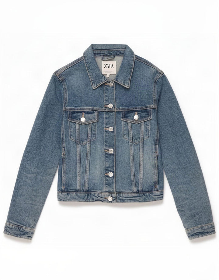 Damska kurtka dżinsowa Zara Crop UK 10 Small, niebieska bawełniana