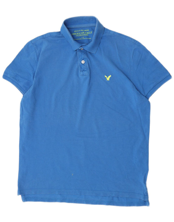 Męska koszulka polo American Eagle o sportowym kroju z krótkim rękawem, duża, niebieska, bawełniana