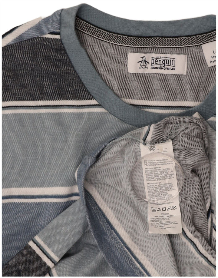 PENGUIN Męski T-shirt Top z bawełny w duże niebieskie paski