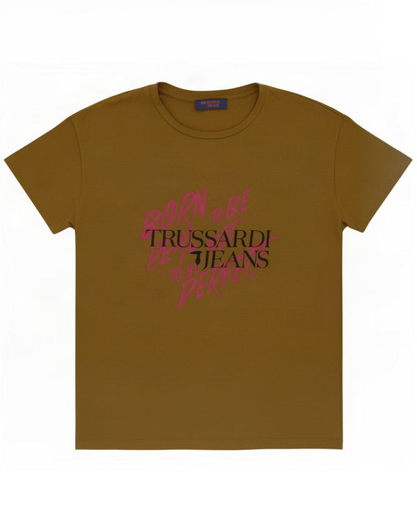 Damska koszulka oversize z grafiką Trussardi Jeans Top UK 6 XS, bawełna khaki