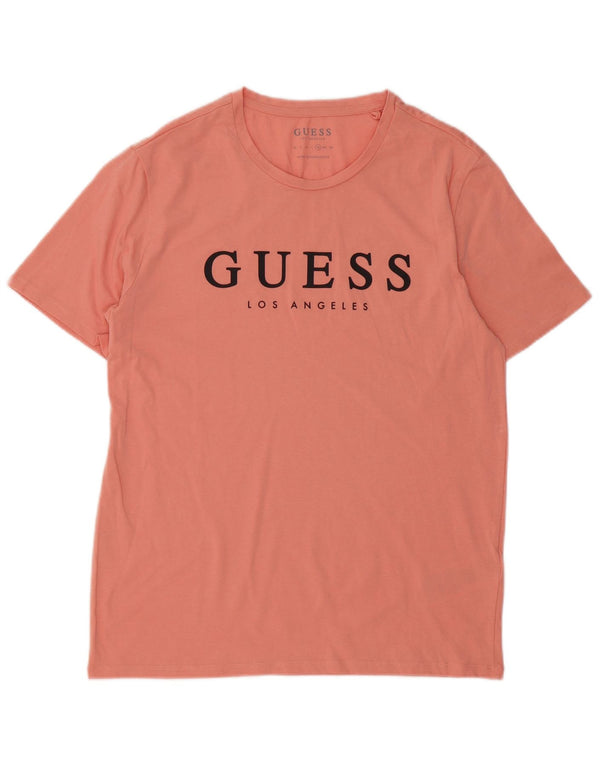Męski T-shirt Guess z grafiką Top UK 42, duży, różowy, bawełniany