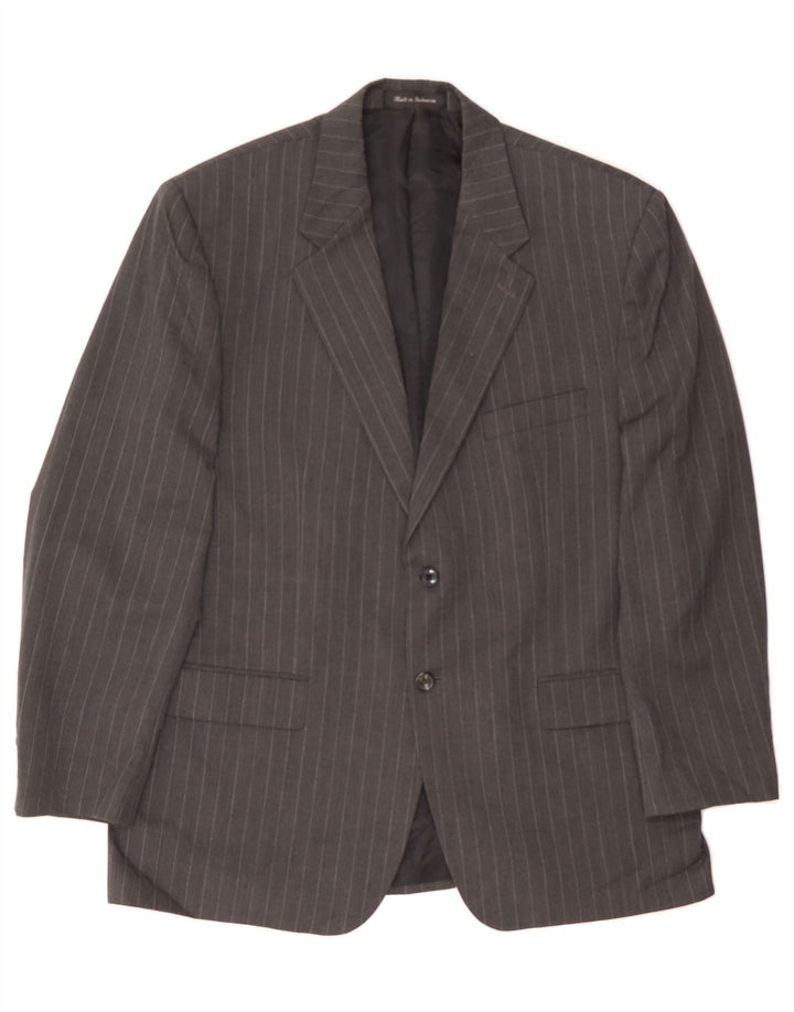 IZOD Mens 2 Button 3/4 Sleeve Blazer Jacket UK 42 XL Grey Pinstripe Vintage Izod and Second-Hand Izod from Messina Hembry 