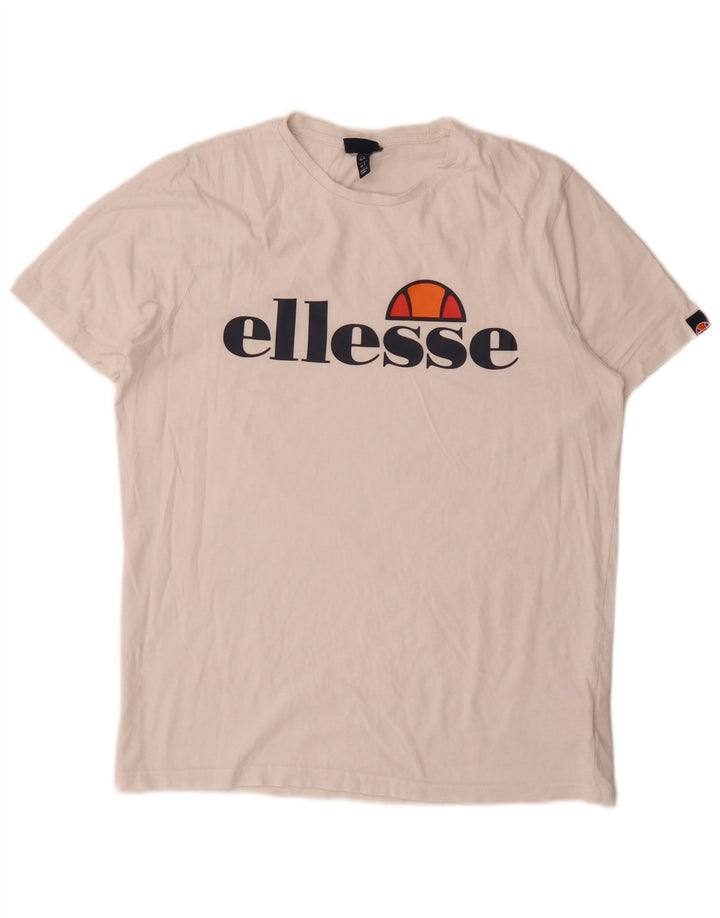 Męski T-shirt z grafiką Ellesse, duży, biały, bawełniany