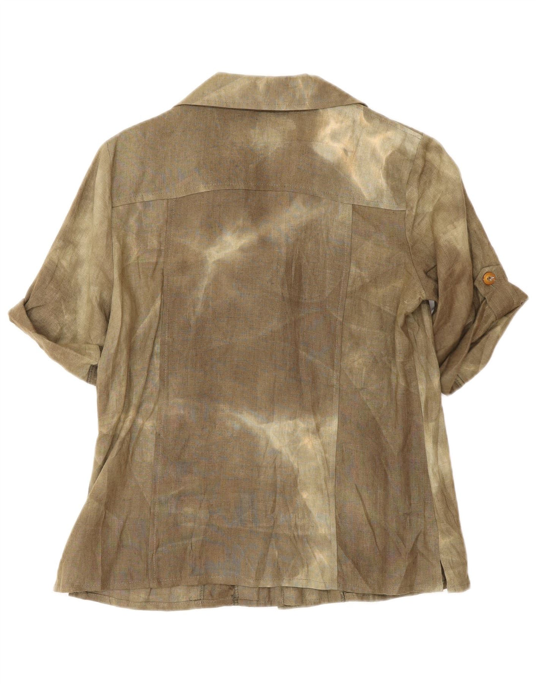 Bluzka damska z krótkim rękawem w stylu vintage, UK 12 Medium Khaki Tie Dye Silk