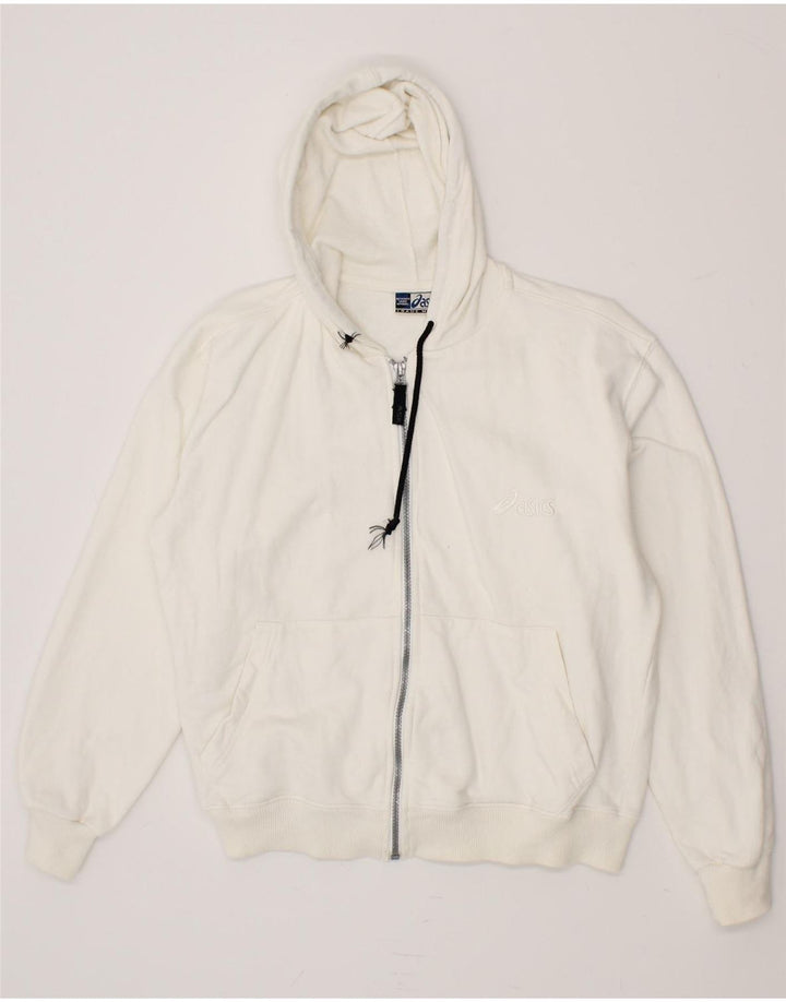 ASICS Womens Oversized Zip Hoodie Sweater UK 10 Small White Vintage Asics and Second-Hand Asics from Messina Hembry 