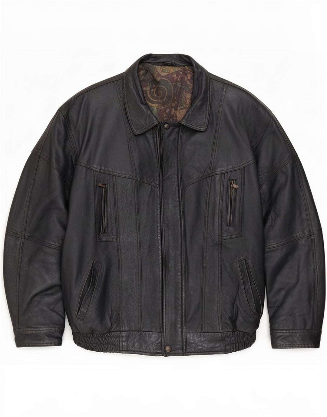 Męska kurtka skórzana vintage o luźnym kroju EU 48 Medium Black