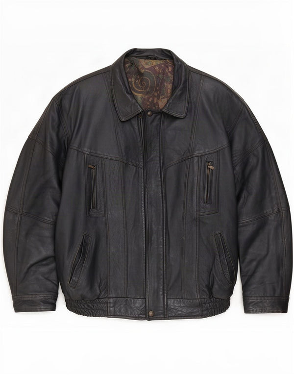 Męska kurtka skórzana vintage o luźnym kroju EU 48 Medium Black