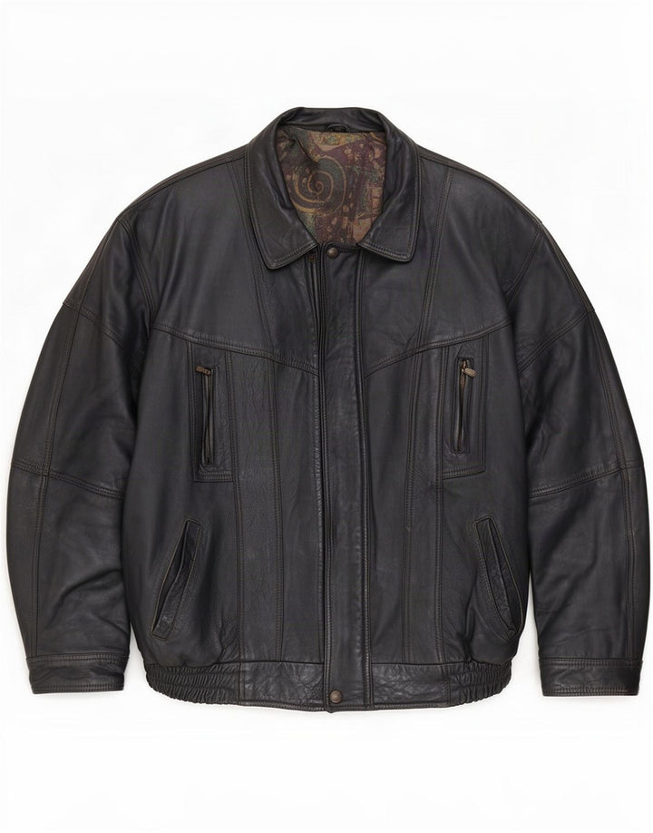 Męska kurtka skórzana vintage o luźnym kroju EU 48 Medium Black
