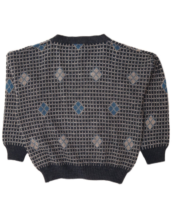 Vintage męski luźny sweter kardigan IT 50 średni granatowy geometryczny