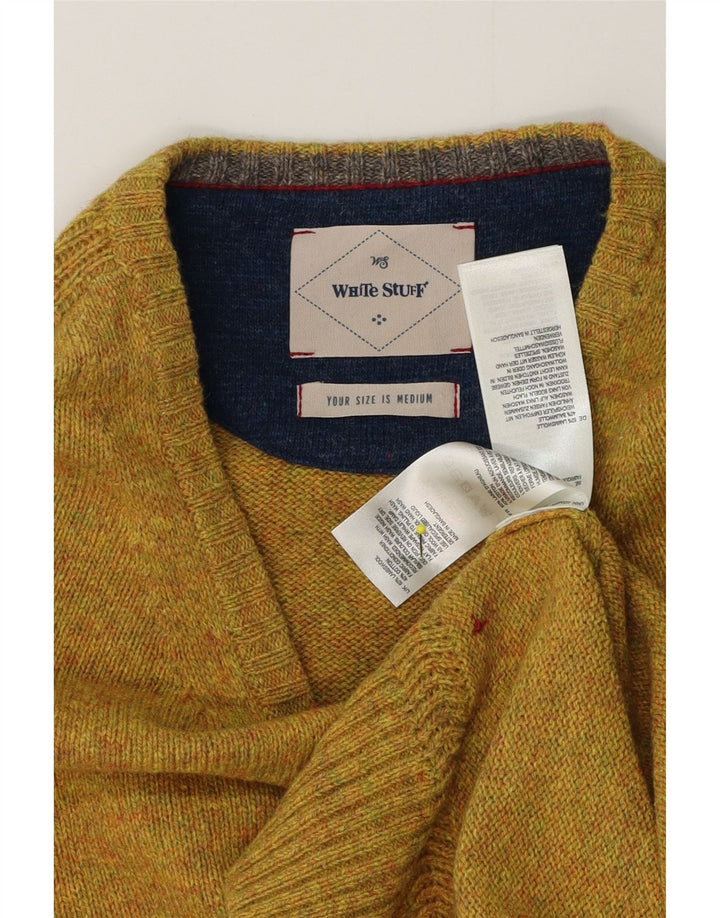 Męski sweter White Stuff z dekoltem w kształcie litery V, średniożółty, z owczej wełny