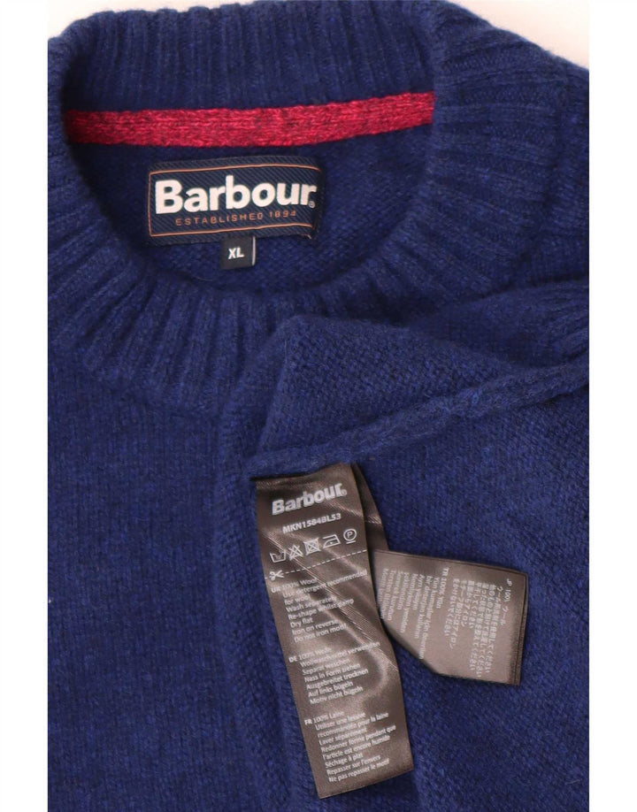Męski sweter z okrągłym dekoltem Barbour XL, niebieska wełna