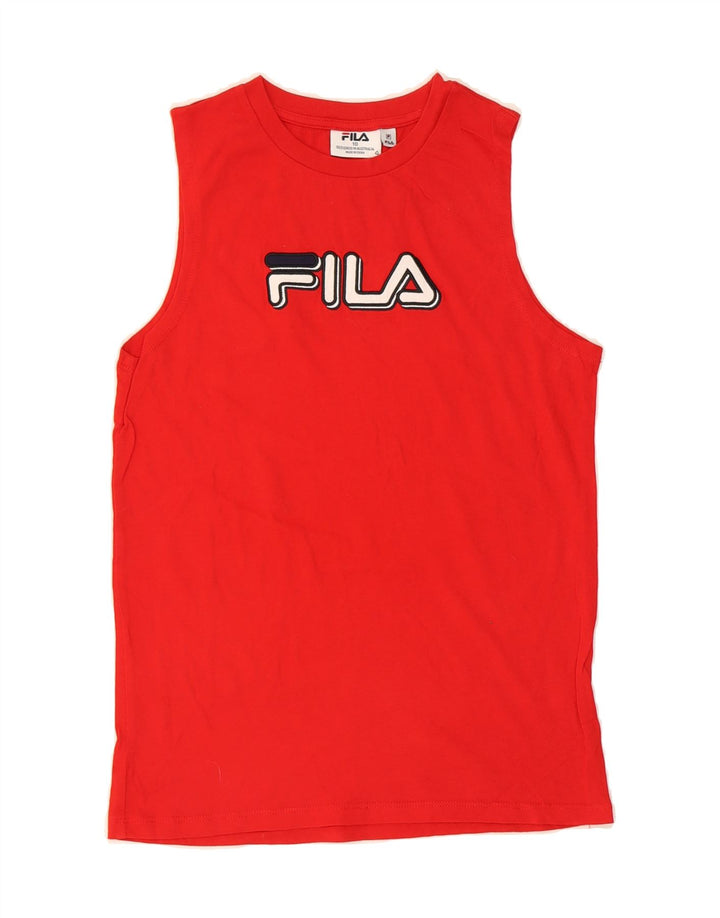 FILA Boys Graphic Vest Top 9-10 Years Red Cotton Vintage Fila and Second-Hand Fila from Messina Hembry 