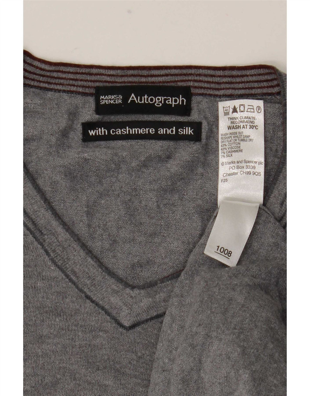 Marks & Spencer Męski top z autografem, z długim rękawem, średnioszary, bawełniany