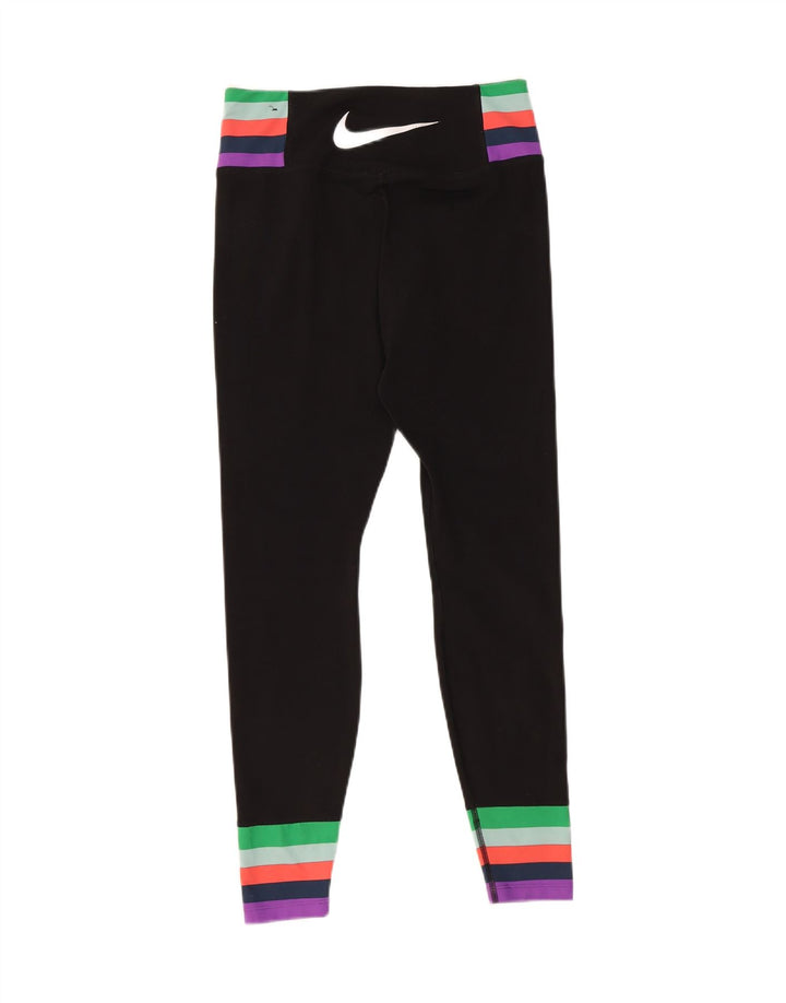 Damskie legginsy Nike Dri Fit z grafiką, małe, czarne, poliestrowe paski