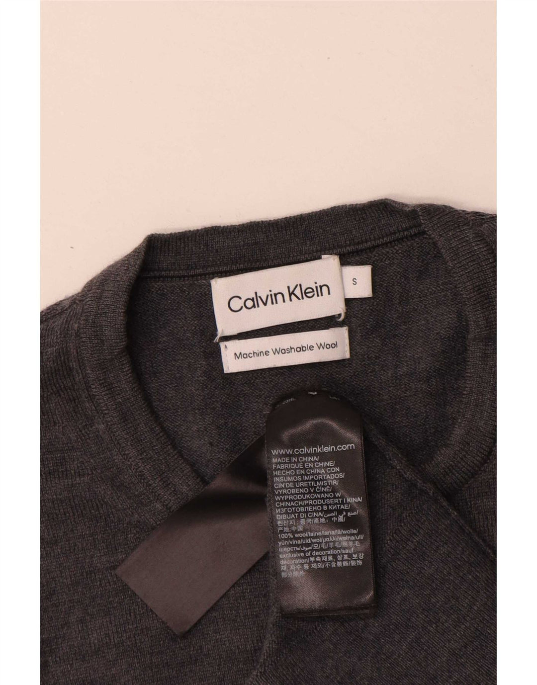 Męski sweter z okrągłym dekoltem Calvin Klein, mały, szary, wełniany