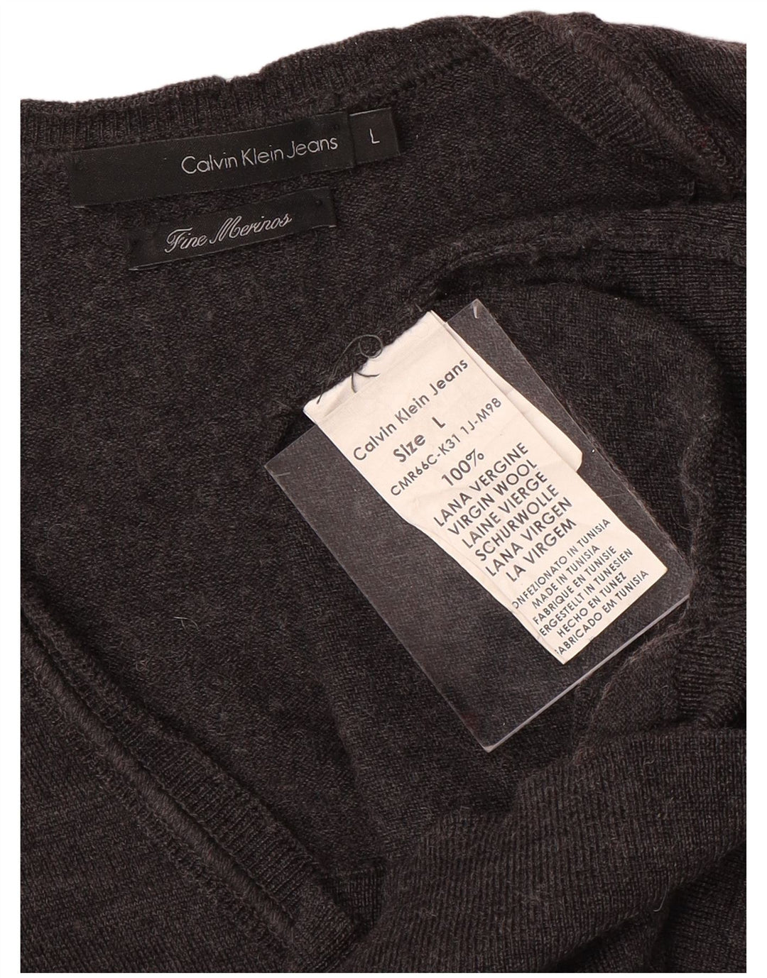 CALVIN KLEIN JEANS Męski sweter rozpinany, duży, szary, z wełny merynosów