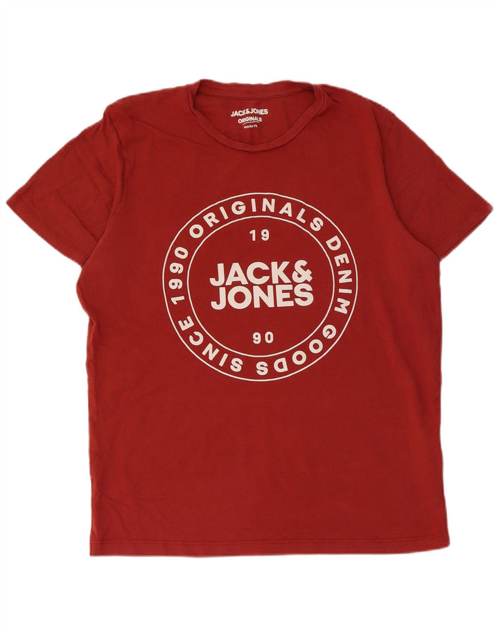 Męski T-shirt z grafiką JACK & JONES o regularnym kroju, średni czerwony, bawełniany