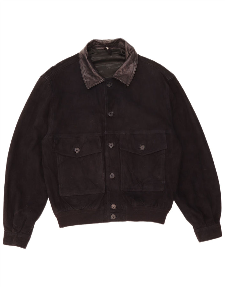 Męska zamszowa kurtka bomber w stylu vintage IT 52 XL, czarna skóra