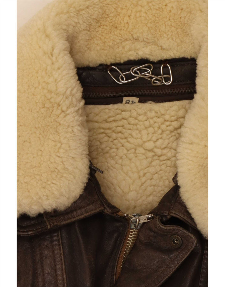 Vintage męska skórzana kurtka Shearling IT 48 średni brąz