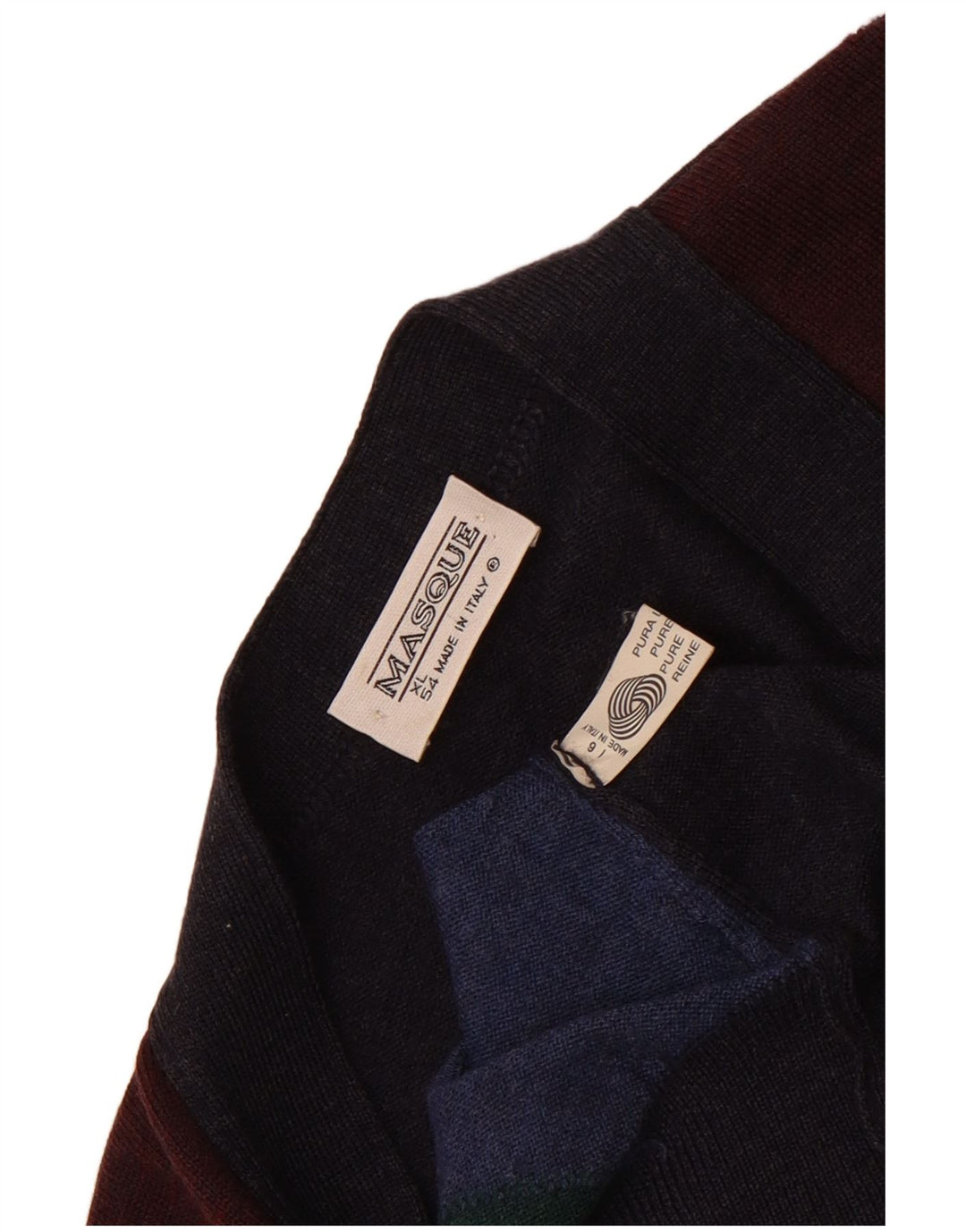 Vintage męski sweter kardigan IT 54 XL granatowa wełna z blokami kolorów