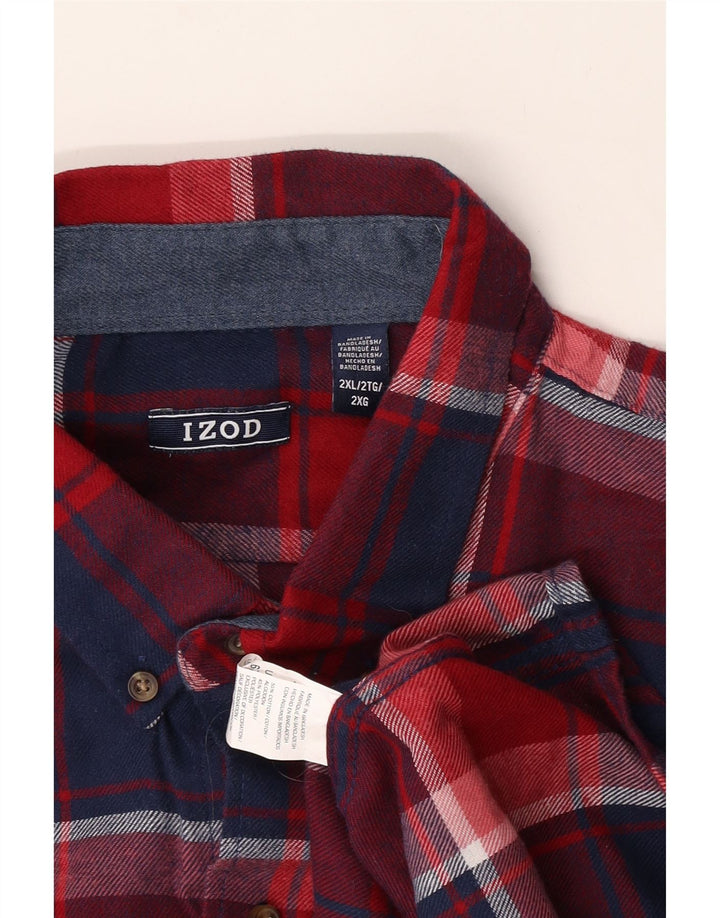Izod Męska koszula flanelowa 2XL, bawełniana w czerwoną kratę