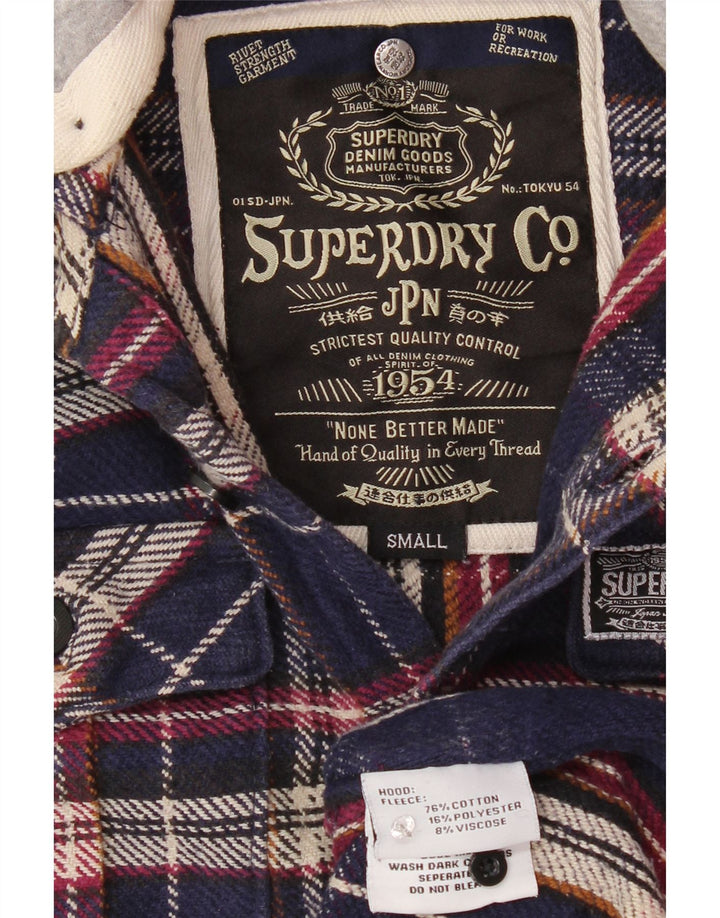 SUPERDRY Męska koszula flanelowa z kapturem, mała, granatowa, bawełniana w kratę