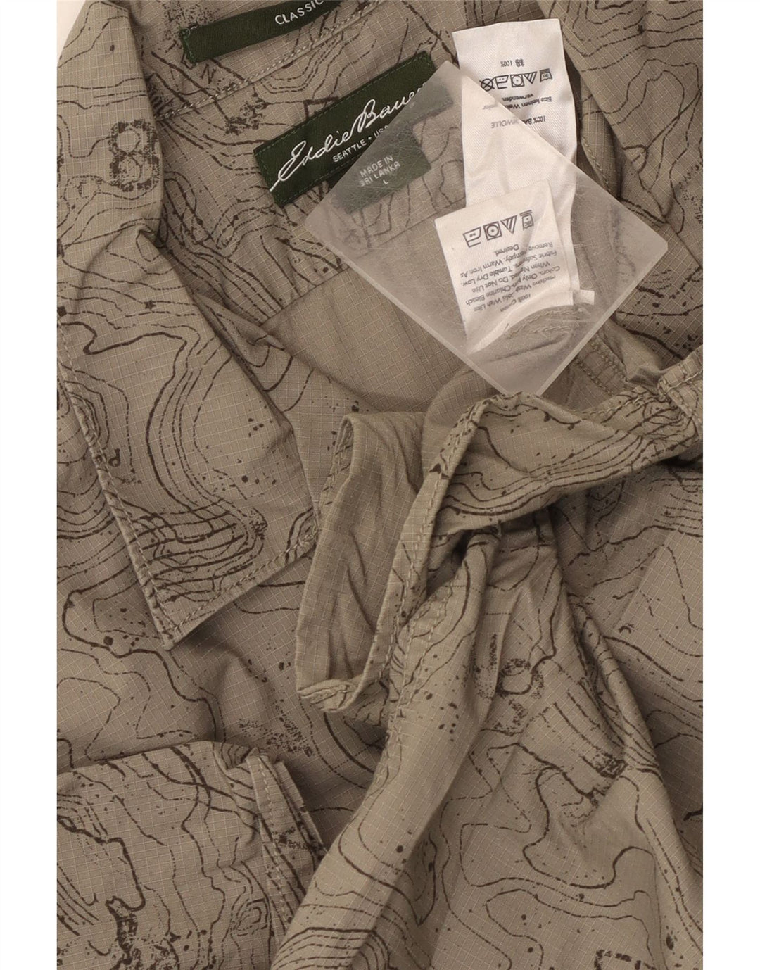 Eddie Bauer Męska koszula w abstrakcyjny wzór o klasycznym kroju, duża, beżowa, bawełniana