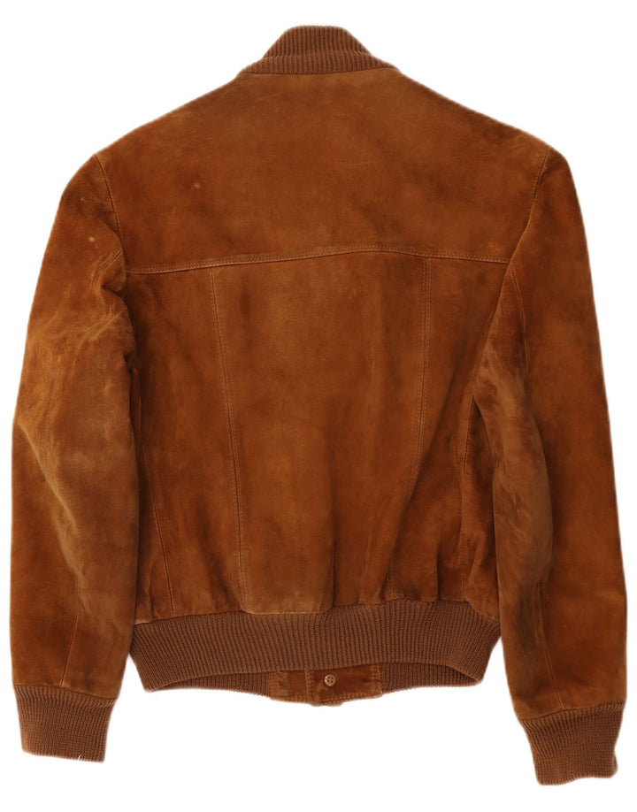 Vintage męska zamszowa kurtka bomber UK 38 średniej wielkości brązowa skóra