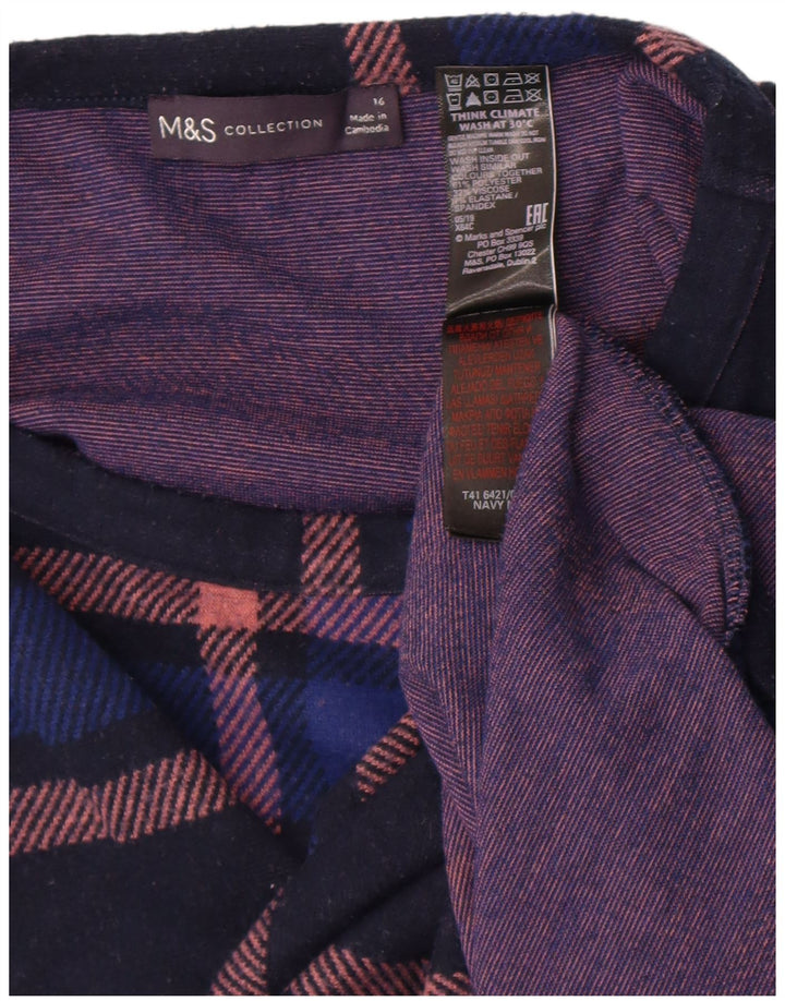 Marks & Spencer Damski krótki top z długim rękawem, UK 16, duży, granatowy w kratę