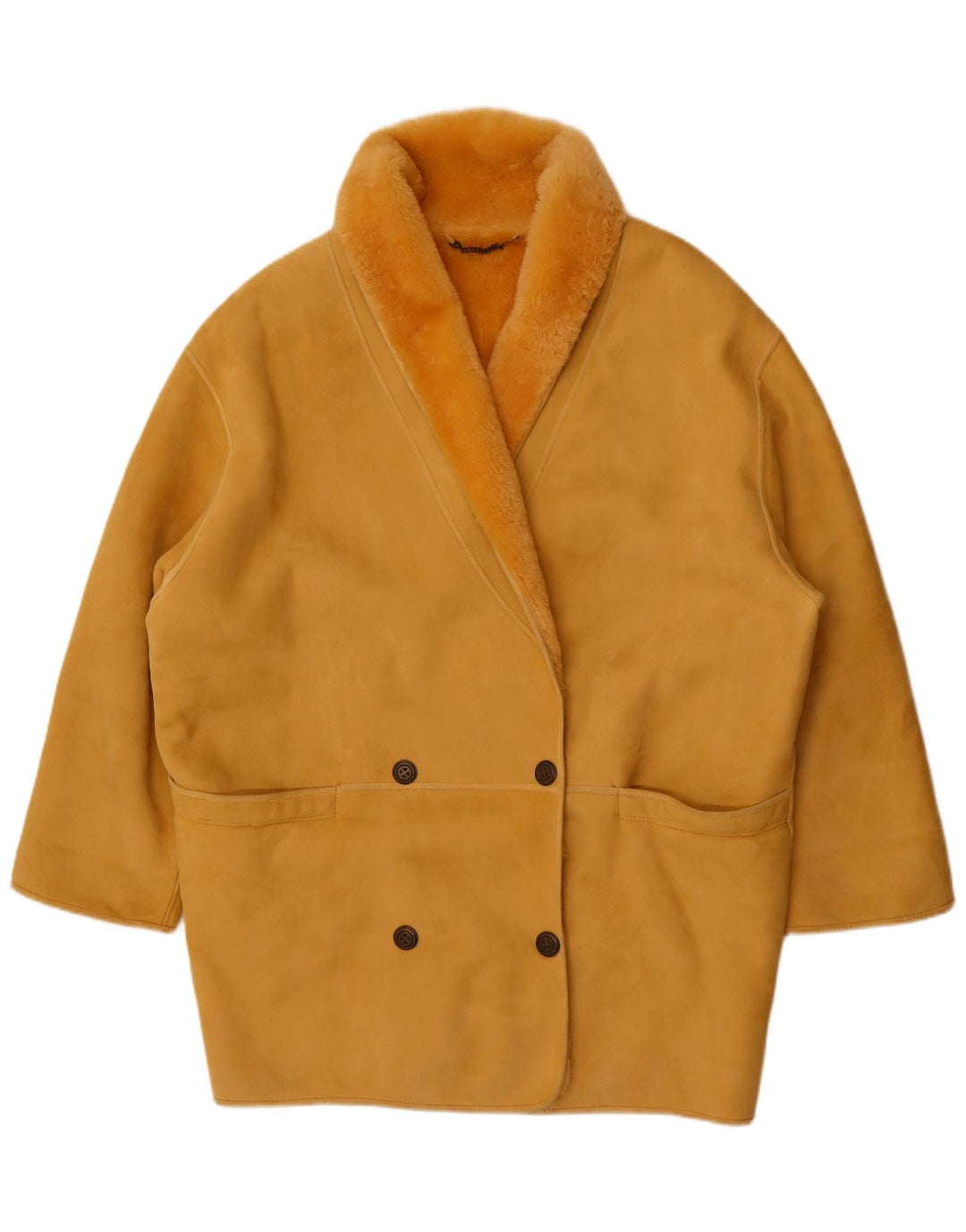 Vintage damski płaszcz oversize z podwójnymi piersiami IT 44, średni żółty