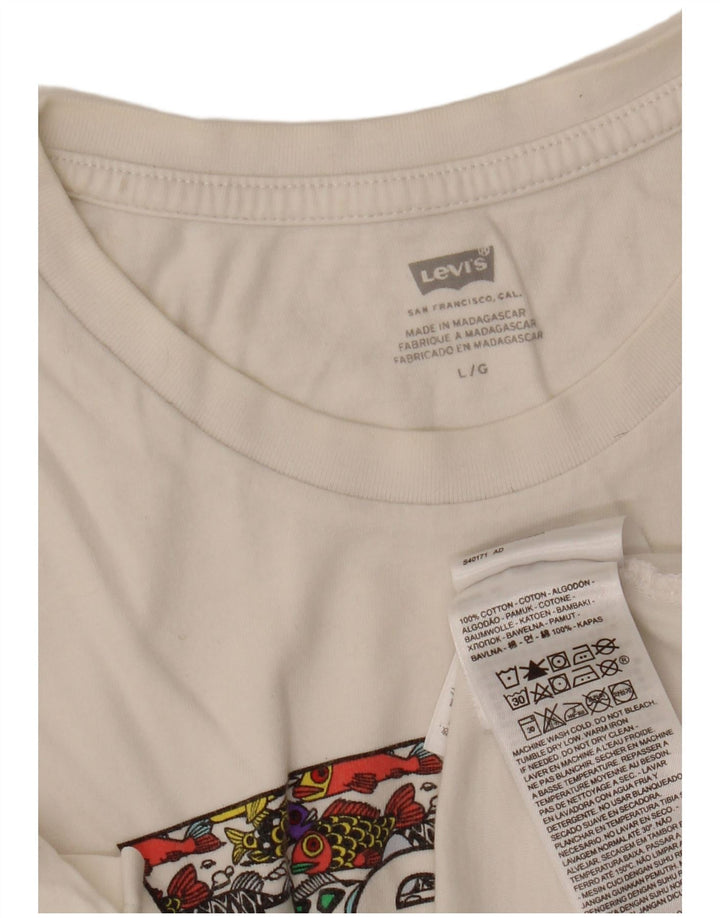 Damska koszulka z grafiką Levi's Top UK 16, duża, biała bawełna