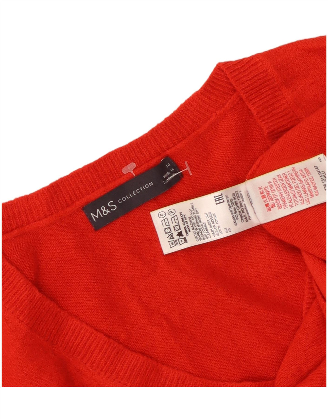 MARKS & SPENCER Damski sweter z dekoltem w kształcie litery V, UK 10, mały, czerwony akryl