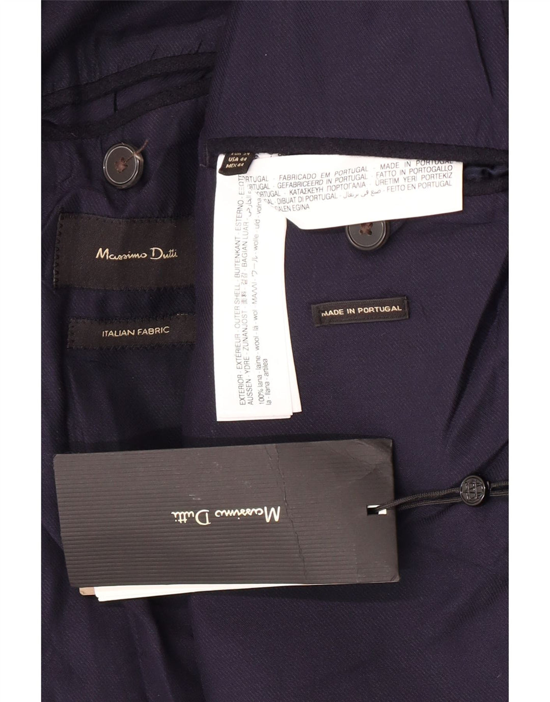 Męska marynarka zapinana na 2 guziki Massimo Dutti EU 54 XL, granatowa, wełniana