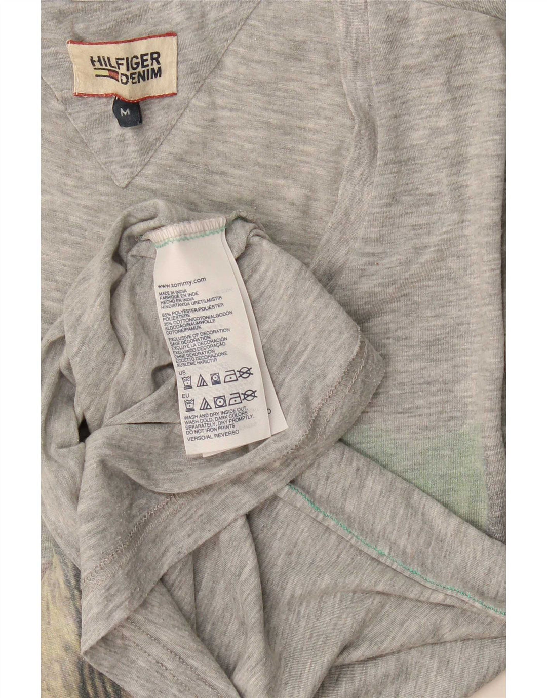 Męski T-shirt z grafiką Tommy Hilfiger, średni szary, nakrapiany poliester